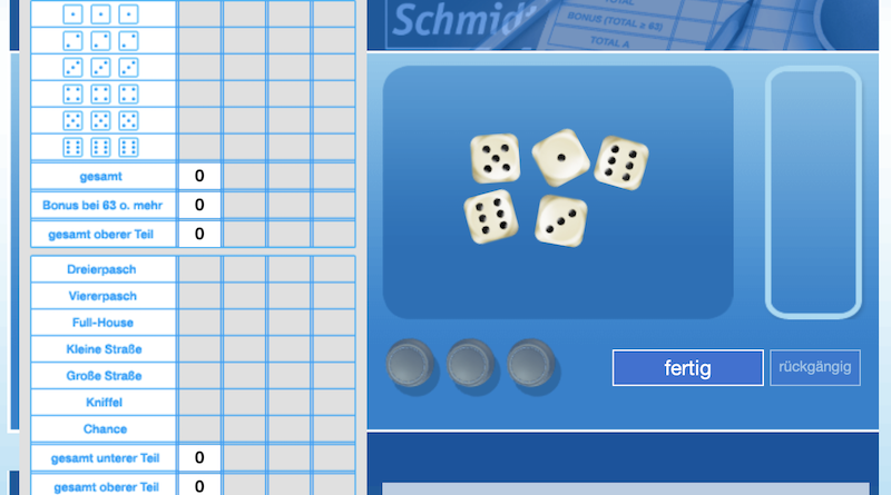 Kniffel Online spielen mit Schmidt spiele