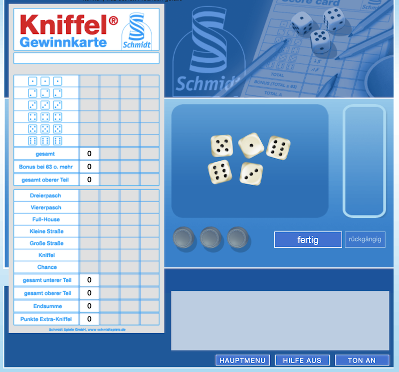 Kniffel Online spielen mit Schmidt spiele