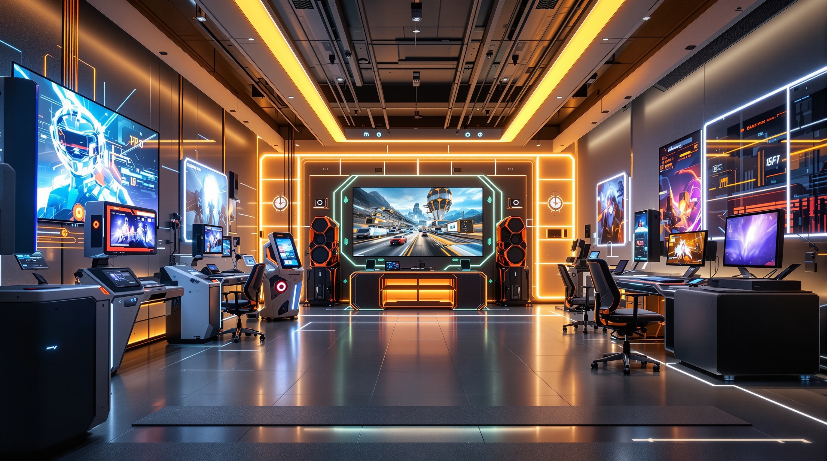 Transformierte Gaming-Umgebung mit AI-gesteuerten Maschinen und VR-Setup